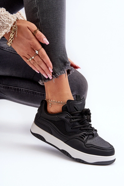 Sneakersy Damskie Na Platformie Czarne Etnaria