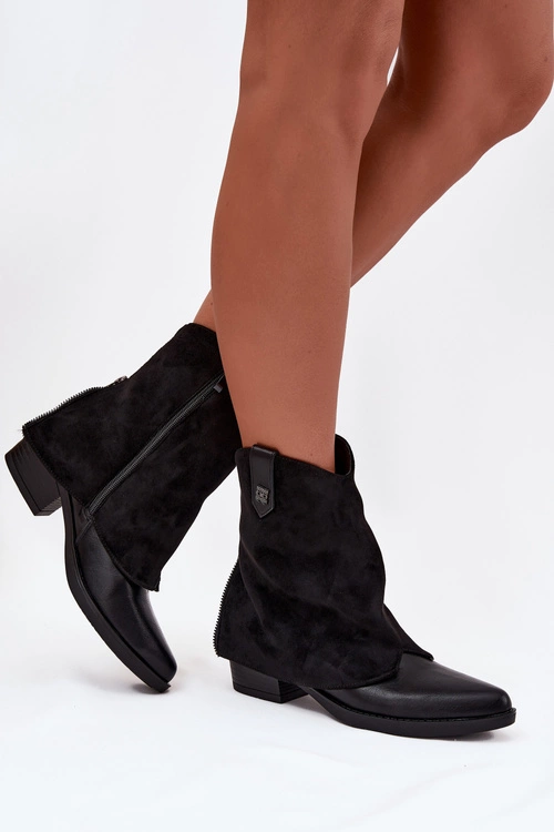 Ocieplane Botki Kowbojki Na Obcasie Czarne Sylvette