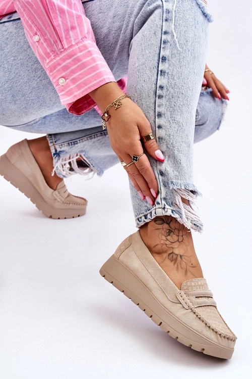 Zamszowe Mokasyny Na Platformie Jasnobeżowe Lemar Milana