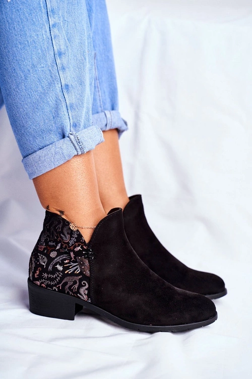 Botki Damskie Płaski Obcas Wiosenne Czarne Elizabeth