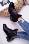 Botki Damskie Płaskie Ozdobny Suwak Czarne Vermina