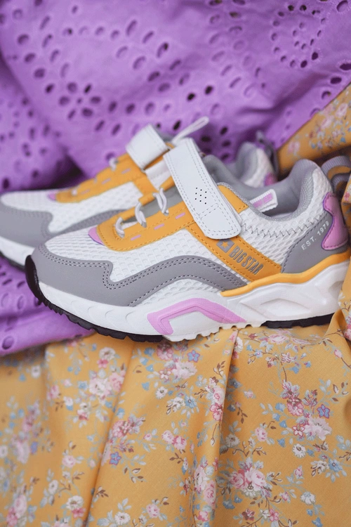 Dziecięce Sportowe Buty Na Rzep Big Star JJ374257 Biało-Żółte