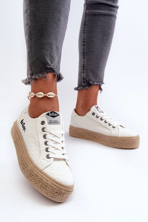 Koronkowe Trampki Damskie Z Plecionką Lee Cooper LCW-24-44-2425 Białe
