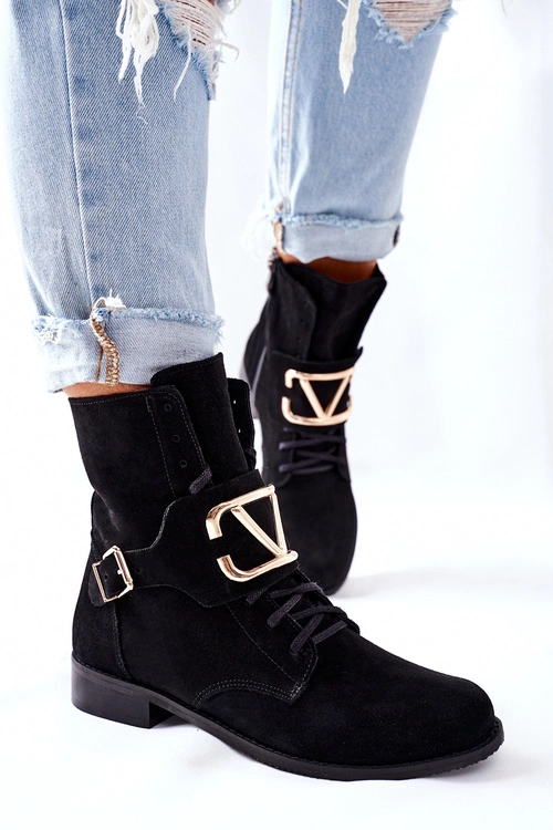 Botki Damskie Zamszowe Czarne Nicole 2676