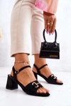 Zamszowe Sandały Na Obcasie Z Ozdobą Czarne Darlen