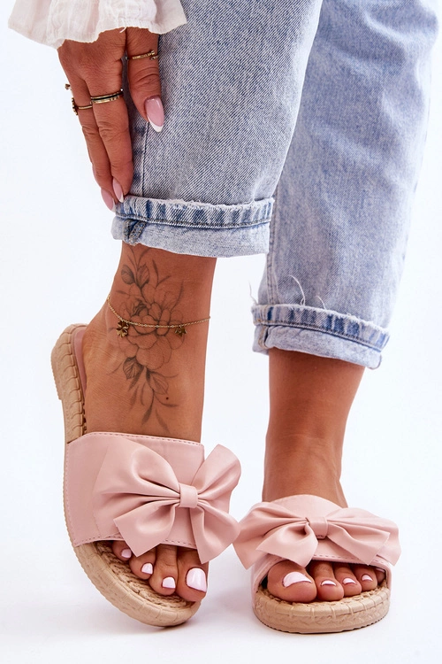 Modne Damskie Klapki Z Kokardą Różowe Estera