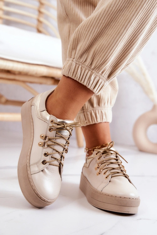 Skórzane Buty Sportowe Na Platformie Jasnobeżowe Mary Ann