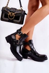 Damskie Botki Z Wycięciami Wężowe Czarne Santhana