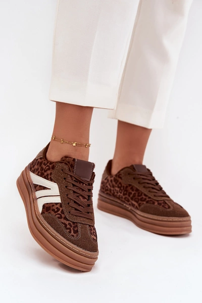 Sneakersy Damskie Na Platformie Panterka Brązowe Skye