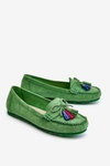 Zamszowe Mokasyny Z Kokardą I Frędzlami Zielone Dorine