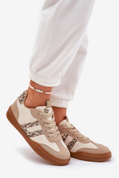 Sneakersy Damskie Z Eko Zamszu Panterka Beżowe Satylies