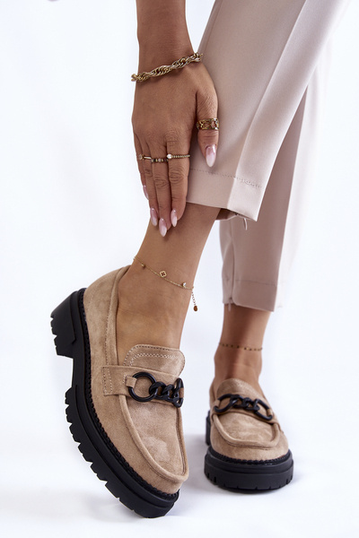 Damskie Zamszowe Półbuty Loafery La.Fi Beżowe Willows