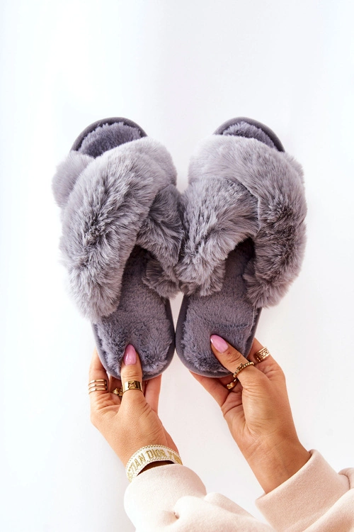 Papcie Damskie Z Futerkiem Szare Colette