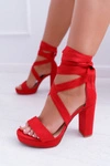 Sandały Damskie Na Słupku Platforma Wiązane Czerwone LaFiesta