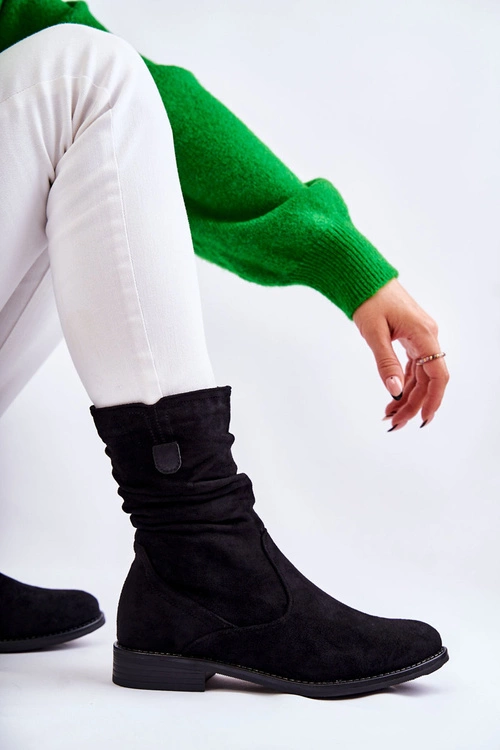 Damskie Marszczone Zamszowe Botki Czarne Joanne