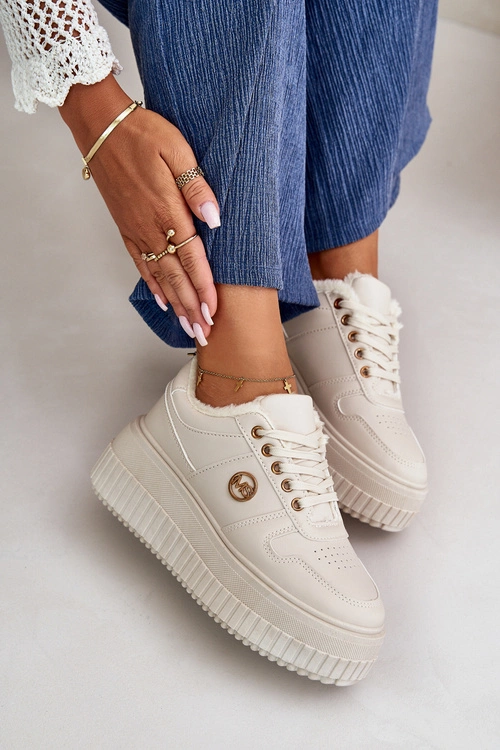 Sneakersy Buty Sportowe Damskie Ocieplane Na Masywnej Podeszwie Beżowe Verissha