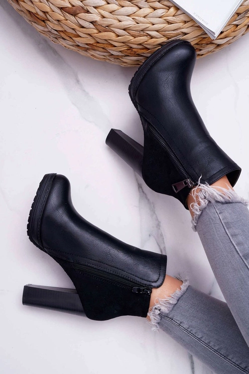 Botki Damskie Na Słupku Czarne Malma