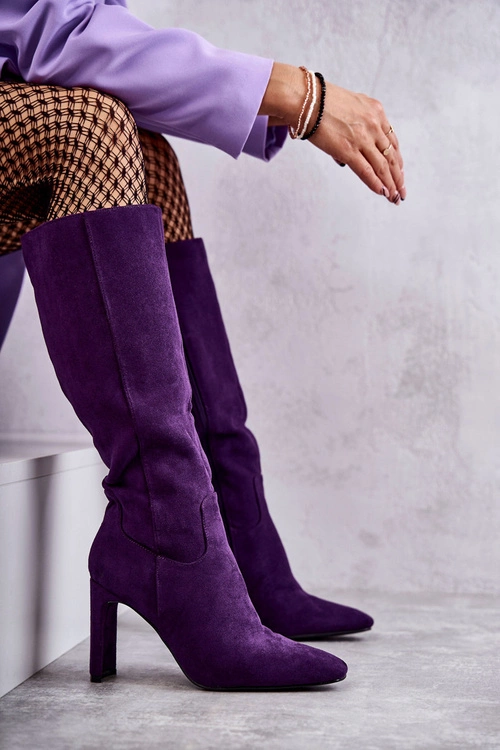 Kozaki Damskie Na Słupku Do Kolana Fioletowe Truly Love