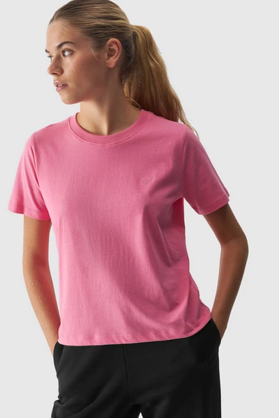 Gładki T-Shirt Damski Regular 4F 4FWAW24TTSHF1650-54S Różowy