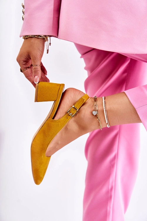 Zamszowe Czółenka W Szpic Żółte Ashley