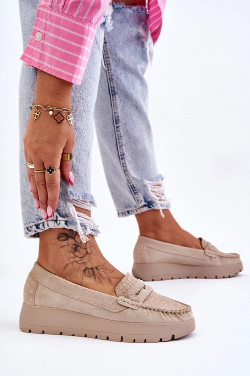 Zamszowe Mokasyny Na Platformie Jasnobeżowe Lemar Milana