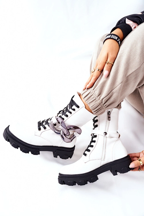 S. Barski Damskie Botki Trapery Białe Jensen