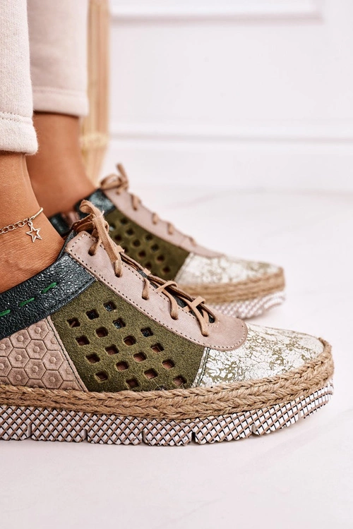 Damskie Skórzane Półbuty Maciejka Zielone 03339-09