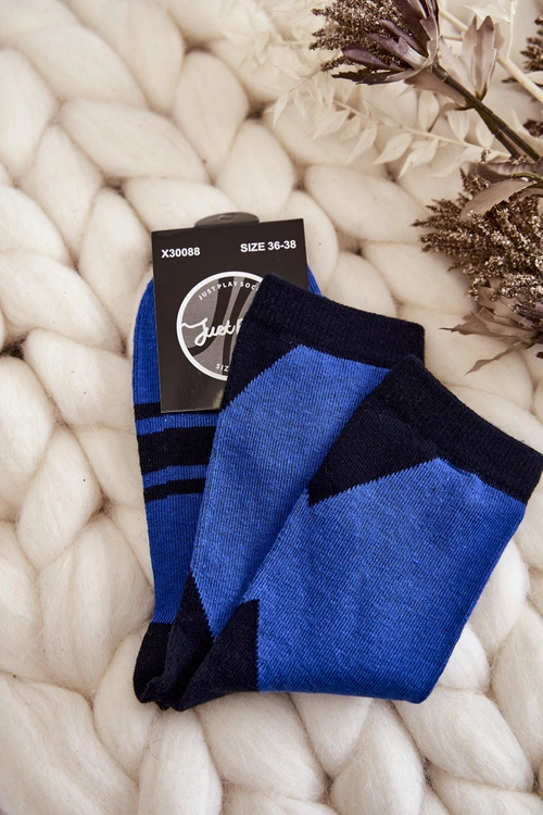 Damskie Skarpety Dwukolorowe Z Paskami Niebiesko-Czarne