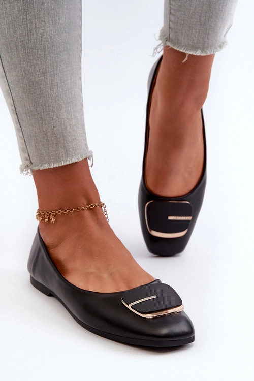 Baleriny Damskie Eko Skórzane Z Ozdobą Czarne Edoslli