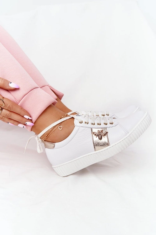 Damskie Skórzane Tenisówki Lewski Shoes 2786-0 Biało-Złote