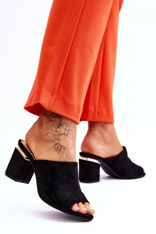 Damskie Zamszowe Klapki Na Obcasie Czarne Carter