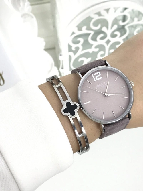 Damski Zegarek Ernest Manon Zamszowy Fioletowy Srebrny