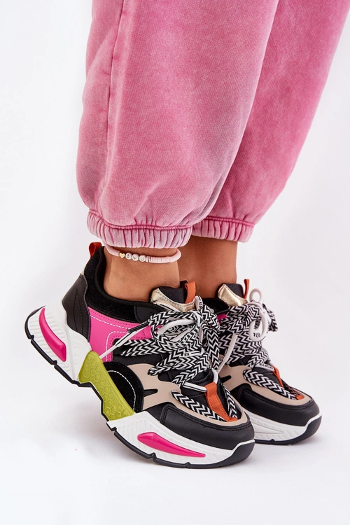 Sneakersy Buty Sportowe Damskie Z Podwójnym Sznurowaniem Czarne Efobell