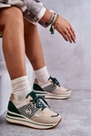 Modne Buty Sportowe Damskie Na Koturnie Beżowo-Zielone Aronne