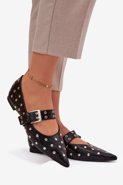 Baleriny Z Dżetami I Klamrą Eko Skórzane Czarne Arlenne