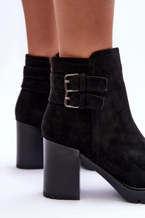 Zamszowe Botki Na Obcasie Czarne Makeline