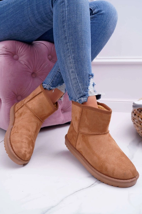 Damskie Botki Śniegowce Ocieplane Camel Puffen