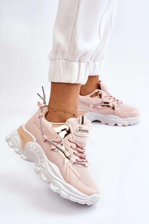 Damskie Buty Sportowe Sznurowane Na Platformie Różowe Minea