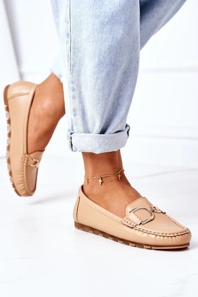 Damskie Skórzane Mokasyny Jasny Brąz Downtown