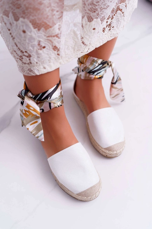 Espadryle Damskie Wiązane Wstążką Białe Mila