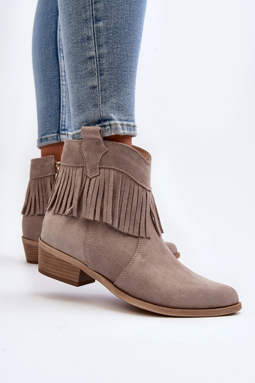 Zazoo 3430 Zamszowe Botki Damskie Z Frędzlami Cappucino