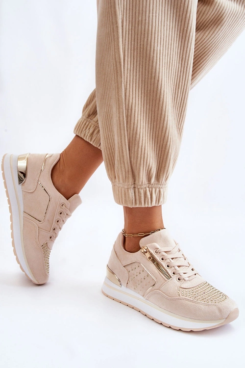 Damskie Buty Sportowe Z Ozdobnym Zamkiem Kremowe Adrea