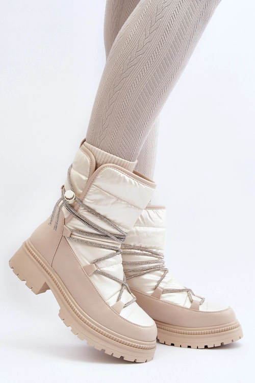 Śniegowce Damskie Z Ozdobnym Wiązaniem Beżowe Rilana