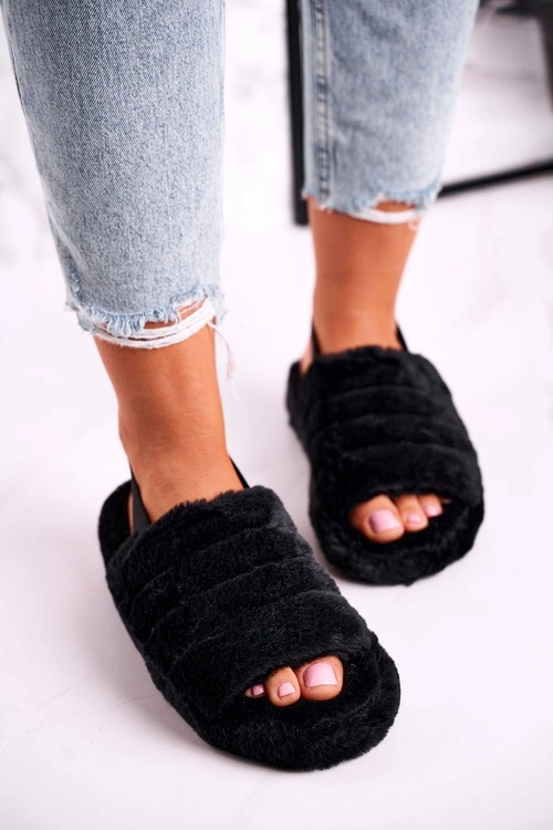 Futrzane Papcie Na Platformie Czarne Snowflake