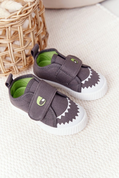Dziecięce Trampki Na Rzep Z Rekinem Szare