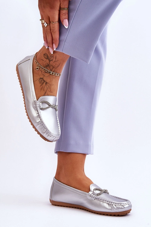 Damskie Wsuwane Mokasyny Z Błyszczącą Ozdobą Srebrne This Moment