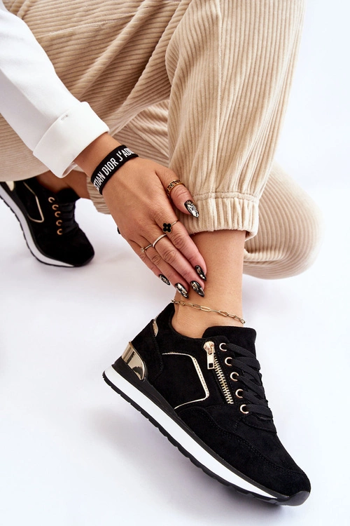 Zamszowe Buty Sportowe Na Platformie Czarne Riverside