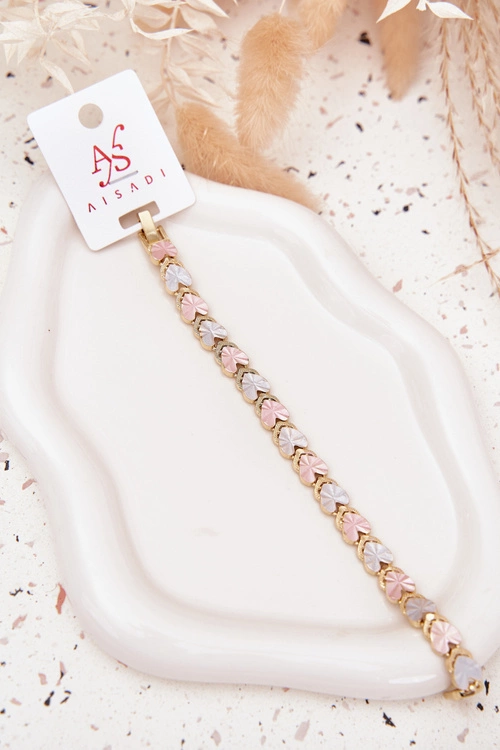 Bransoletka Damska Z Kolorowymi Serduszkami Stal Chirurgiczna Złota