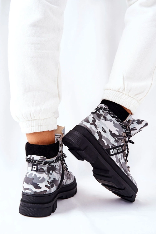 Skórzane Trapery Botki Big Star II274368 Moro Czarne