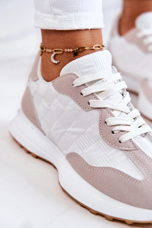 Klasyczne Sportowe Buty Wiązane Biało-Beżowe Patrice